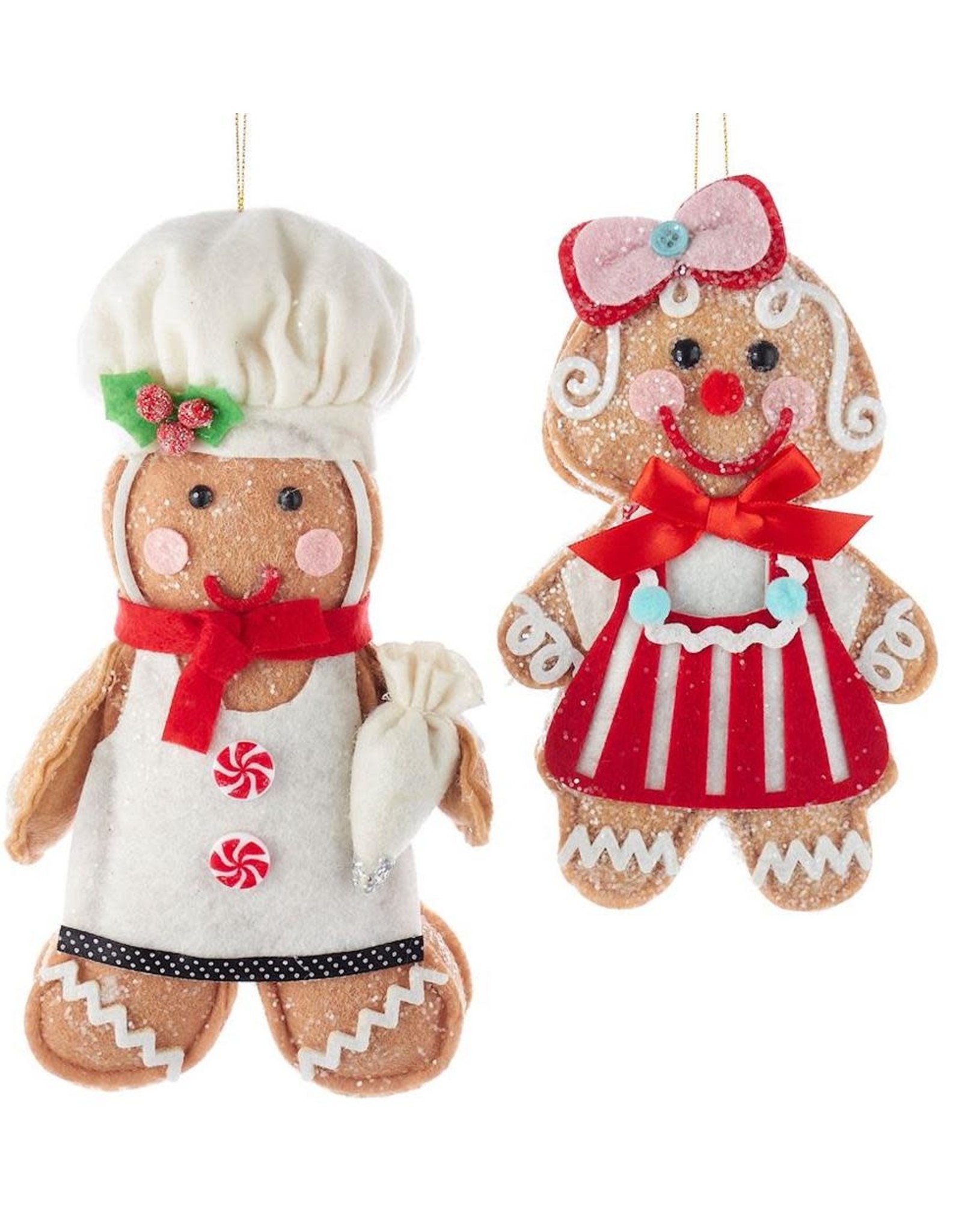 Kurt Adler Gingerbread Cookie Doll Christmas Ornaments Girl Boy 2pc Set