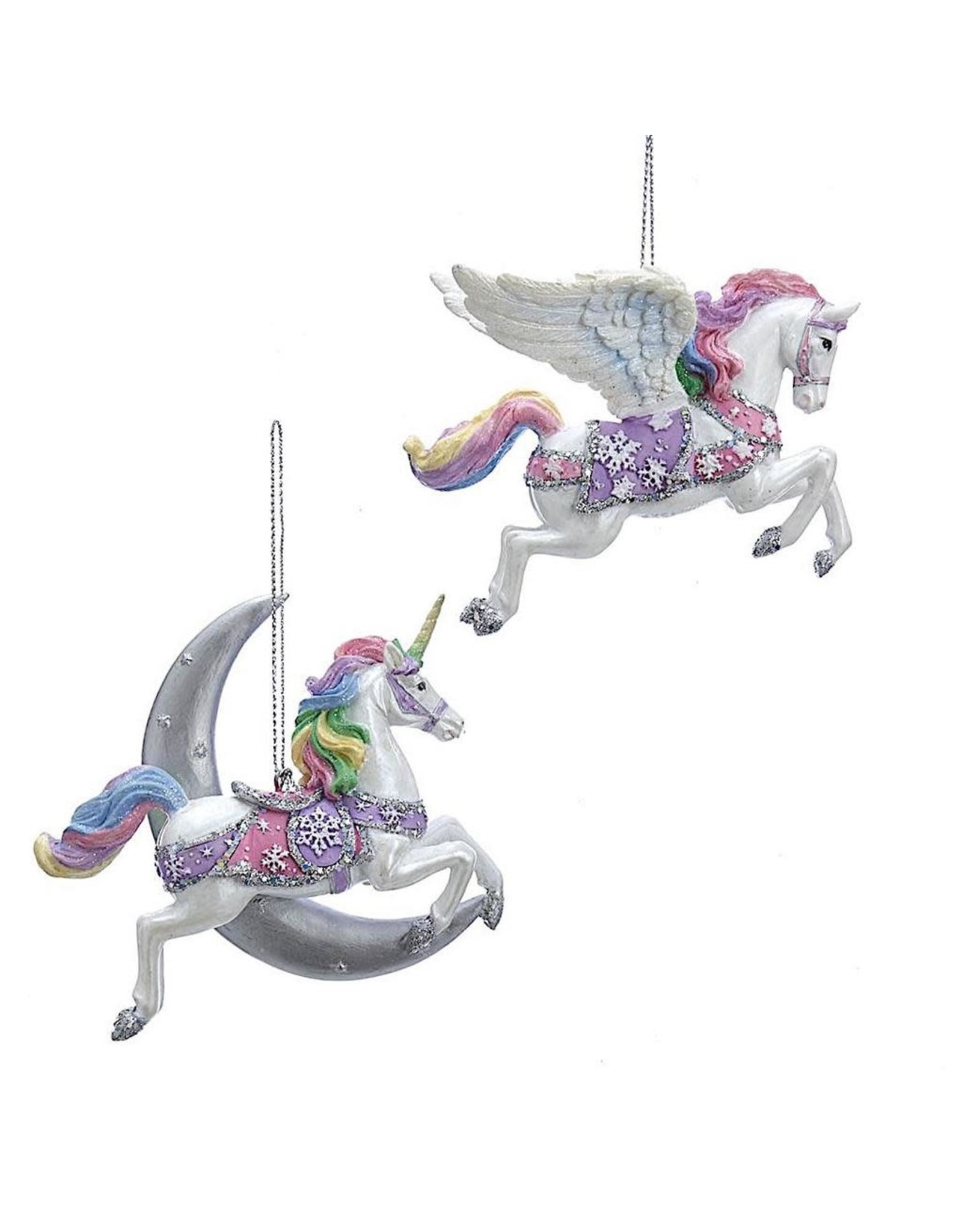 Kurt Adler Unicorn and Pegasus Pastel Fantasy Ornaments Set