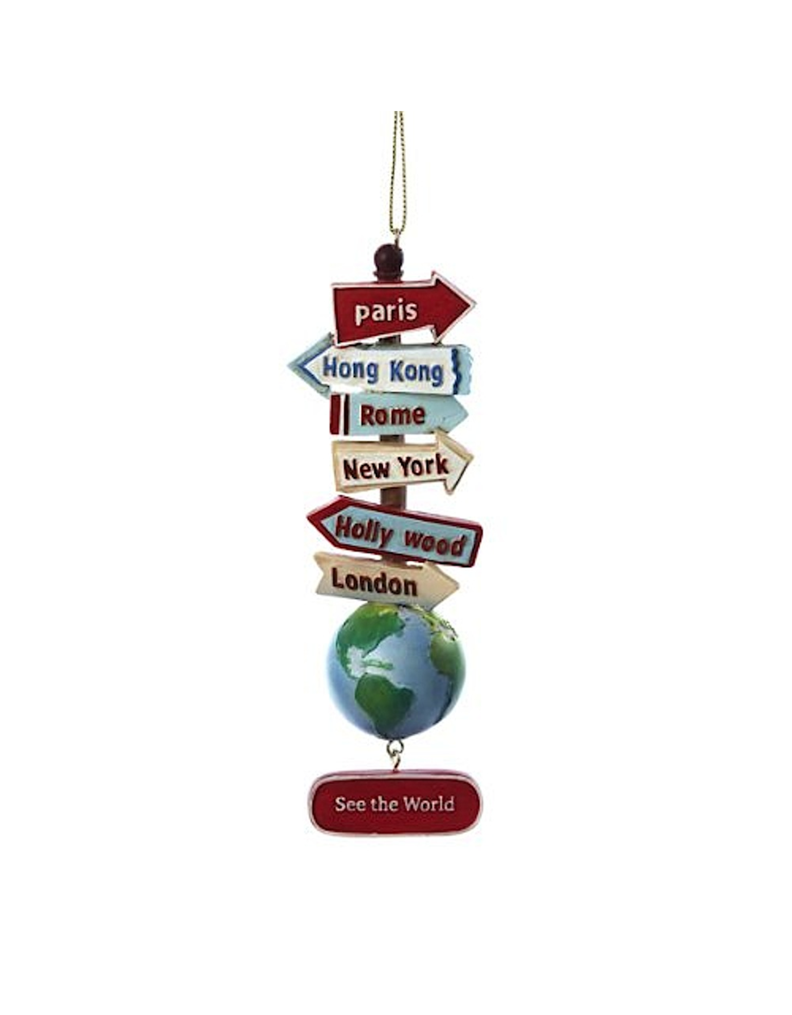 Kurt Adler Travel Ornament See The World Stacked World Signs 5.5 Inch