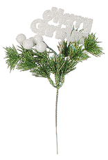 Darice White Merry Christmas Glittered Pick 9 inch Christmas Floral