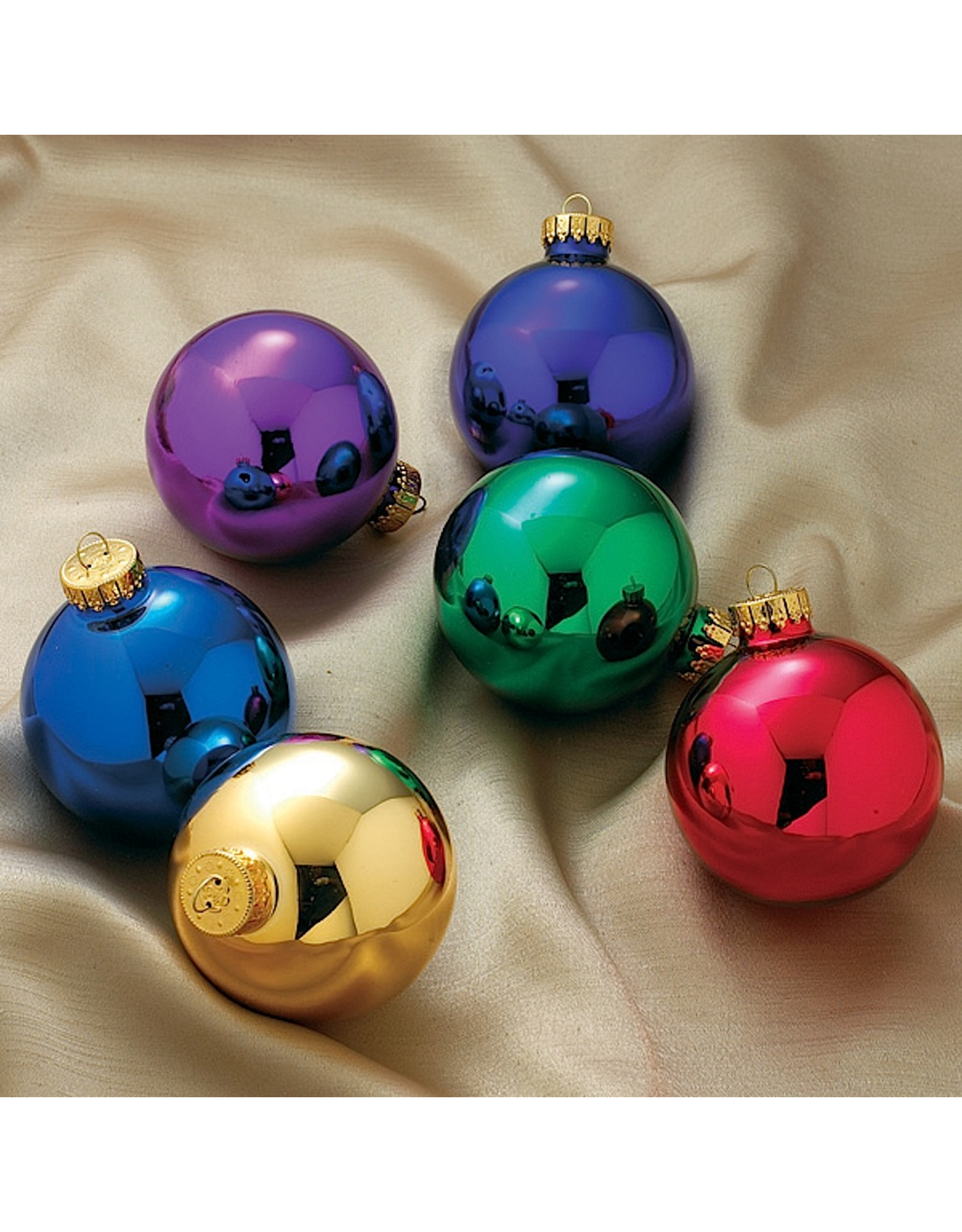 Kurt Adler Glass Ball Christmas Ornaments Shiny Multi Colored 65MM Set of 6