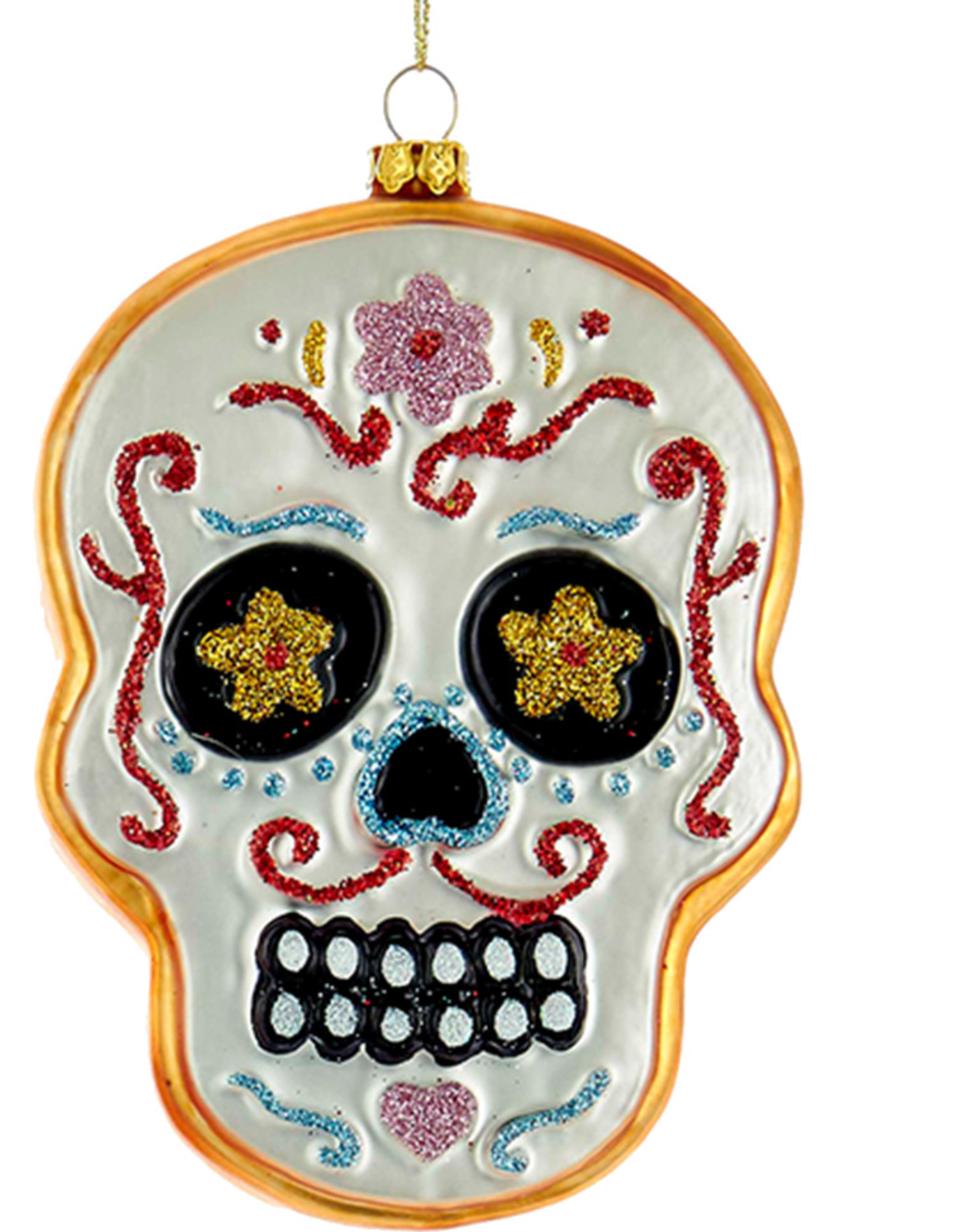 Kurt Adler Noble Gems Day of the Dead Skull Ornament 5 inch White
