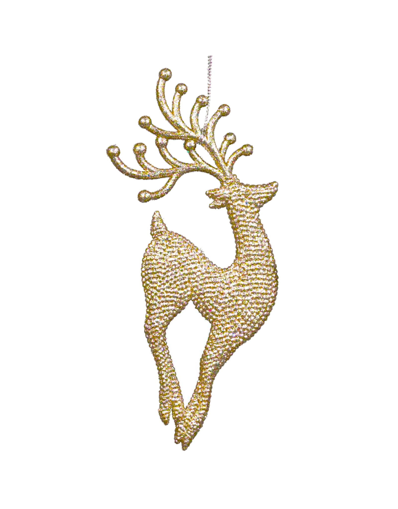 Kurt Adler Champagne Gold Diamond Glitter Reindeer Jumping Up Ornament