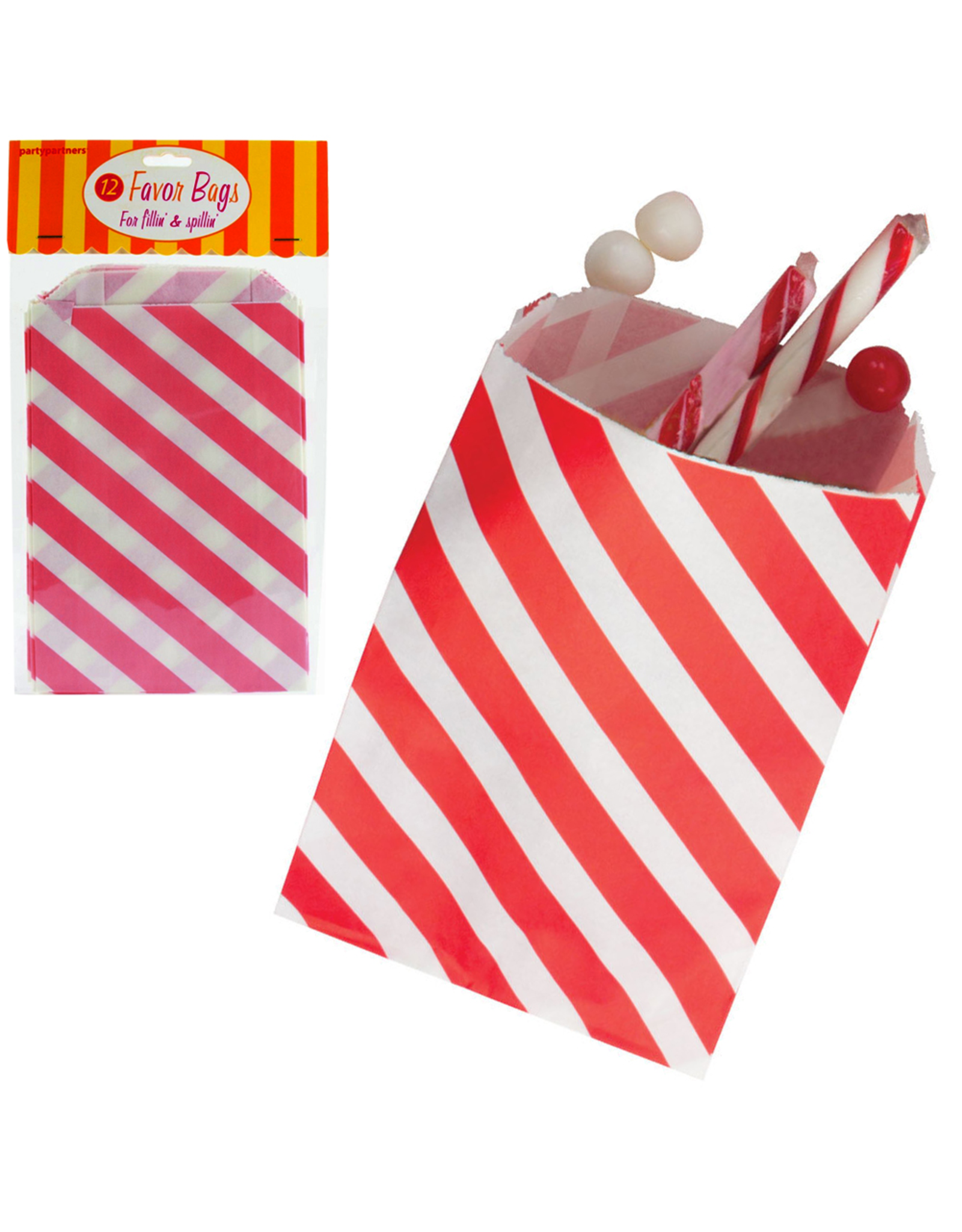Party Favor Bags 12Pk Red Diagonal Stripes by Party Partners