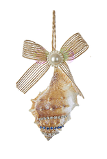 Kurt Adler Sea Shell Ornament w Gems Pearls and Ribbon Bow 4 inch -A