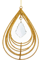 Kurt Adler Gold Glitter Wire with Clear Jewel Center Ornament | Teardrop
