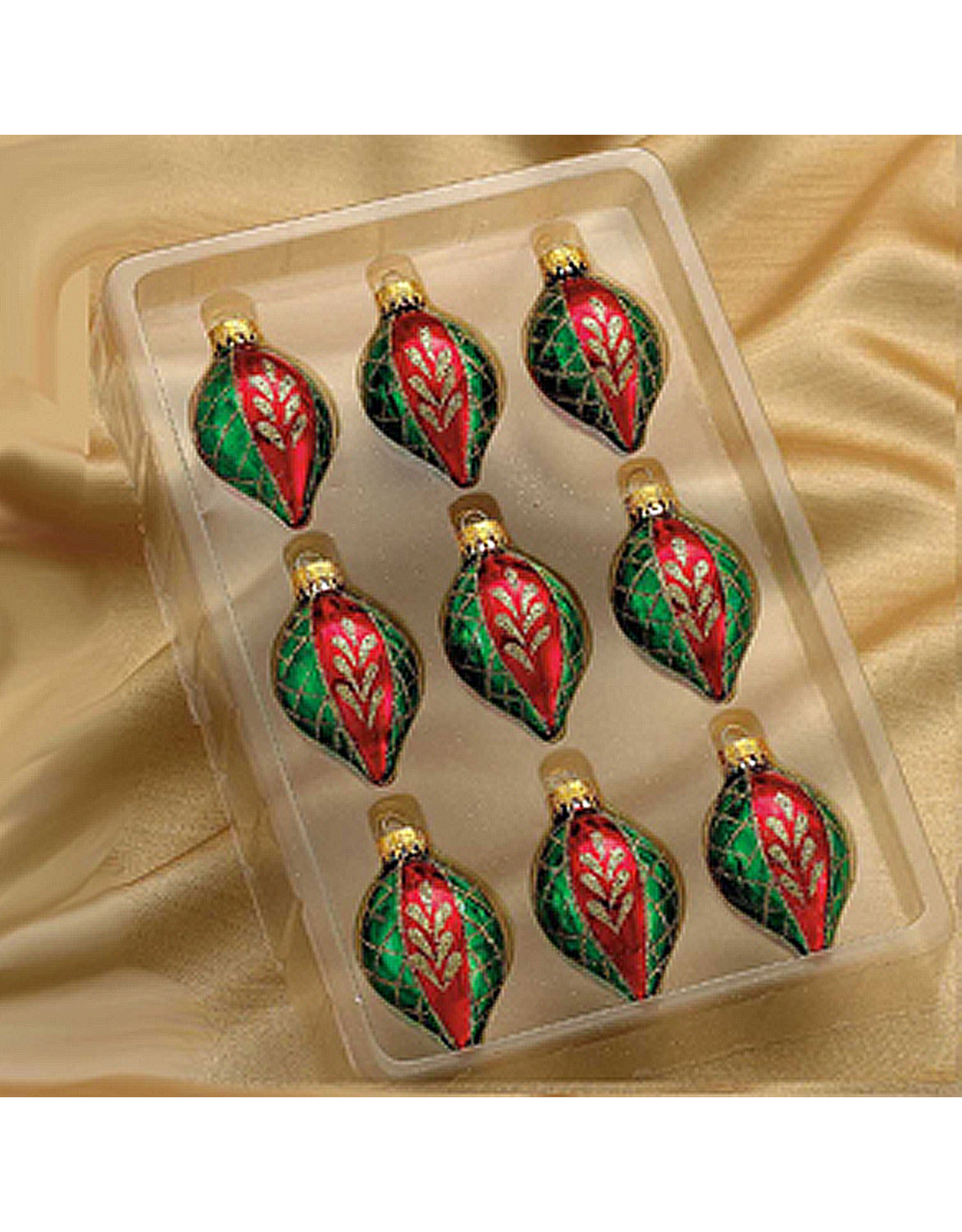 Kurt Adler Miniature Glass Drop Ornaments 35MM Set of 9 Red Green Gold