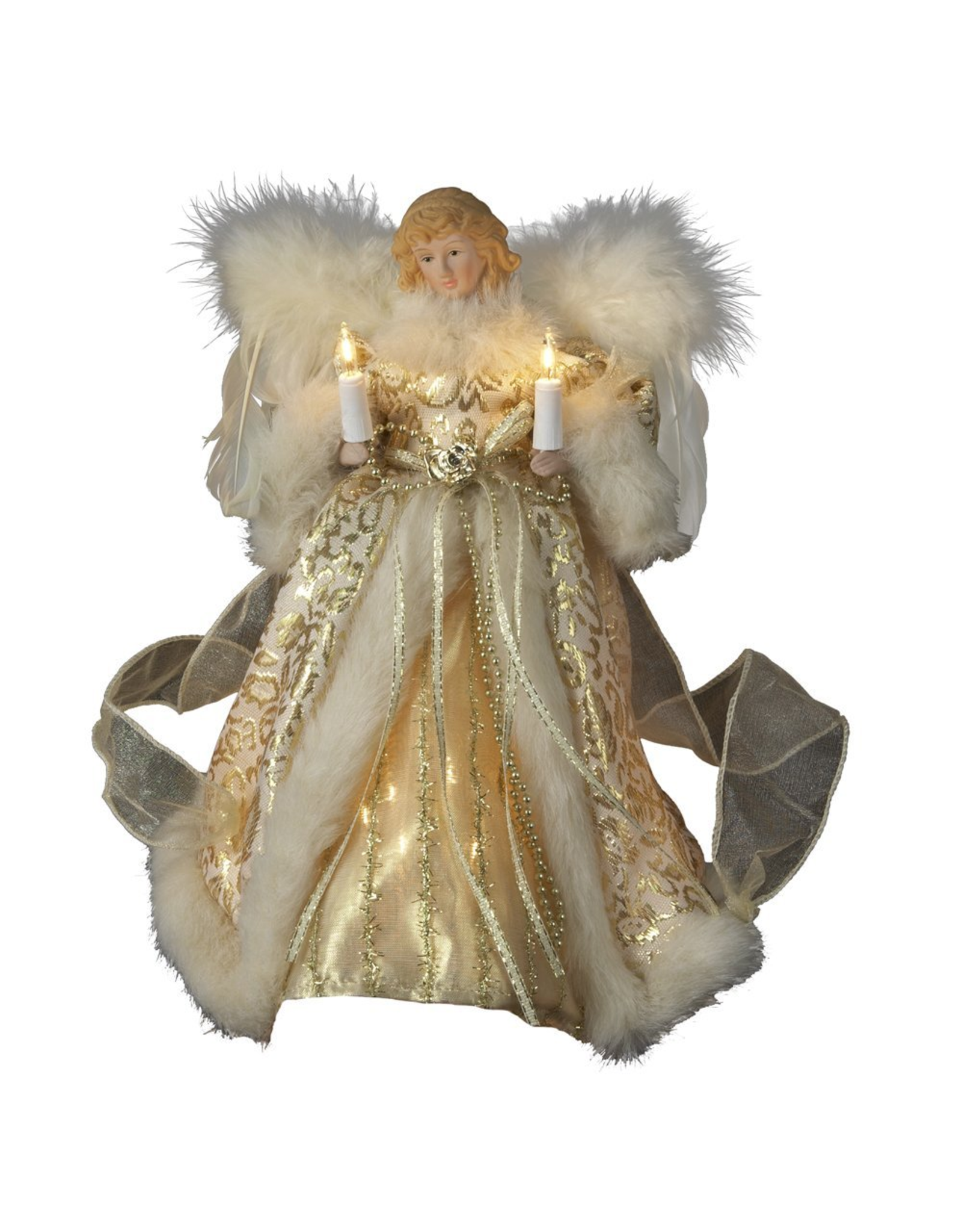 Kurt Adler Christmas Angel Tree Topper 10 Light Ivory and Gold 10 inch