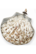 Mud Pie Glass Clam Shell Filled Ornament w Antique Silver Backing
