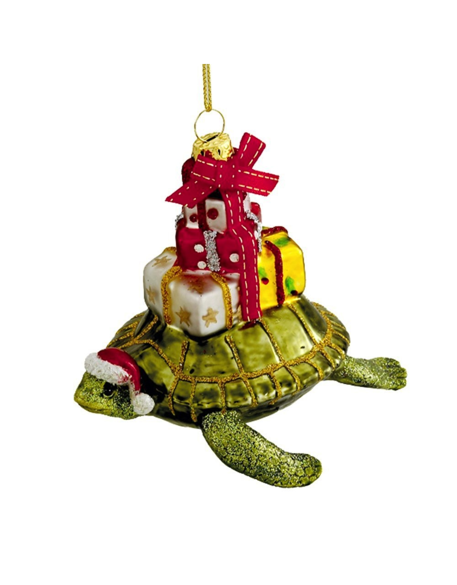 Kurt Adler Glass Sea Turtle With Gifts Ornament 4 Inch Noble Gems