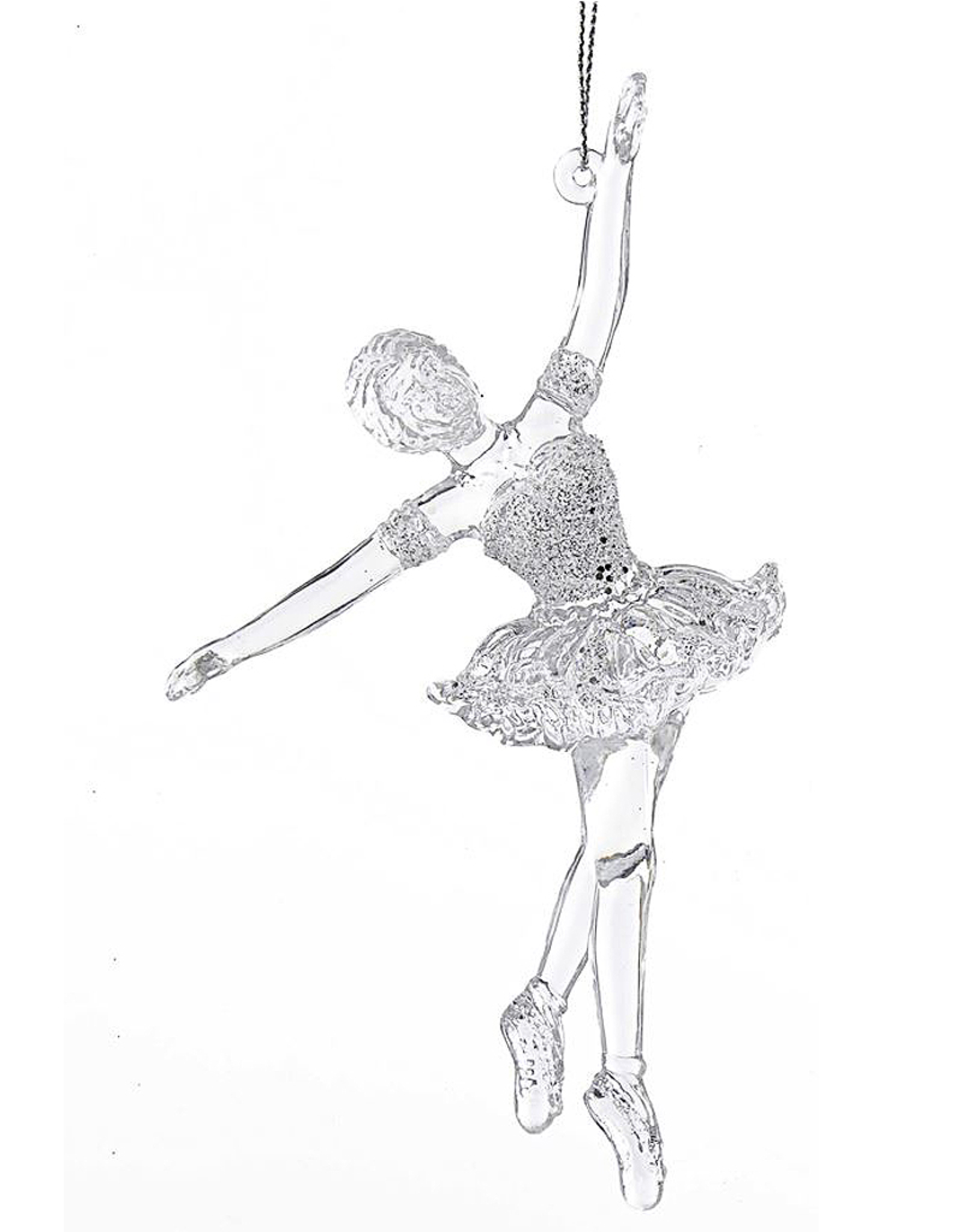 Kurt Adler Clear Acrylic Ballerina w Glitter Accents Ballet Ornament -HU
