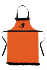 Peking Handicraft Halloween Apron Orange W Black Embroidered Flying Witch