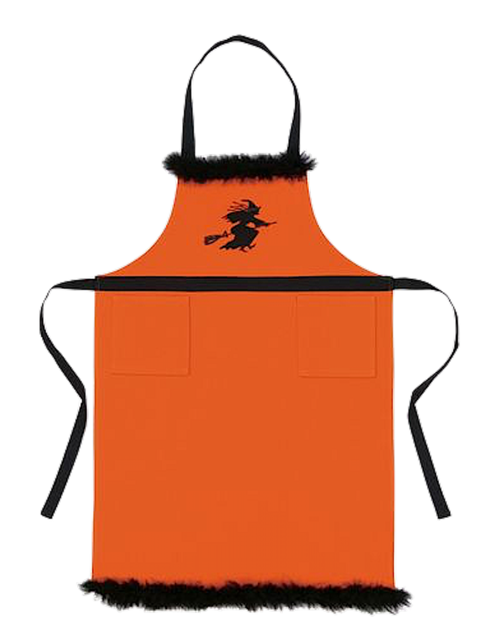 Peking Handicraft Halloween Apron Orange W Black Embroidered Flying Witch