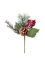 Darice Christmas Pick Pinecone Red Berry w Snow 9 inch Flowers Floral