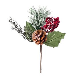 Darice Christmas Pick Pinecone Red Berry w Snow 9 inch Flowers Floral