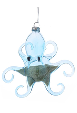 Kurt Adler Octopus Ornament Blue Glass w Beach Sand Inside - Arms Out