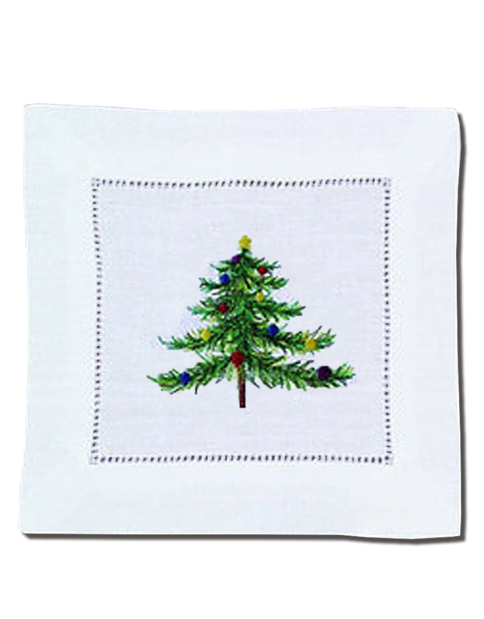 Peking Handicraft Christmas Linen Cocktail Napkins Embroidered Tree