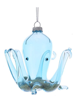 Kurt Adler Octopus Ornament Blue Glass w Beach Sand Inside - Arms Up