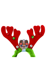 DMM Gifts Reindeer Antler Headband w Jingle Bells n Furry Feathers - Green