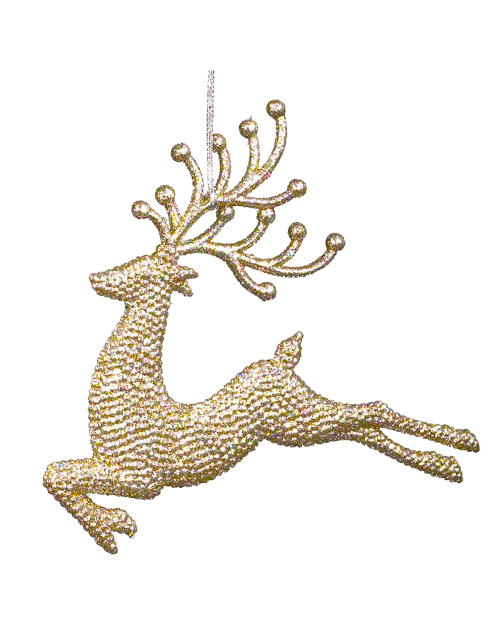 Kurt Adler Champagne Gold Diamond Glitter Reindeer Leaping Ornament
