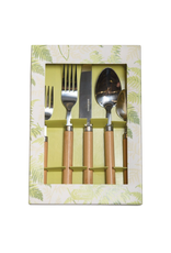 Caspari Bamboo Handle 5-Piece Stainless Steel Flatware Set -Natural