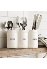 Mud Pie Triple Ceramic Jar Utensil Holder Spoons Forks Knives