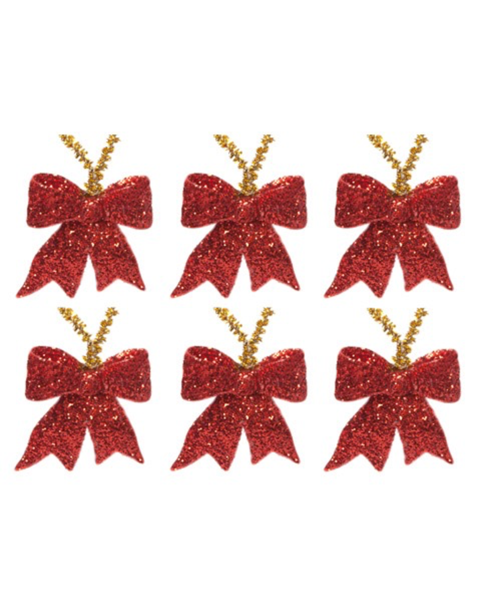 Darice Christmas Red Glittered Mini Bows Ornaments 1.25 Set of 6
