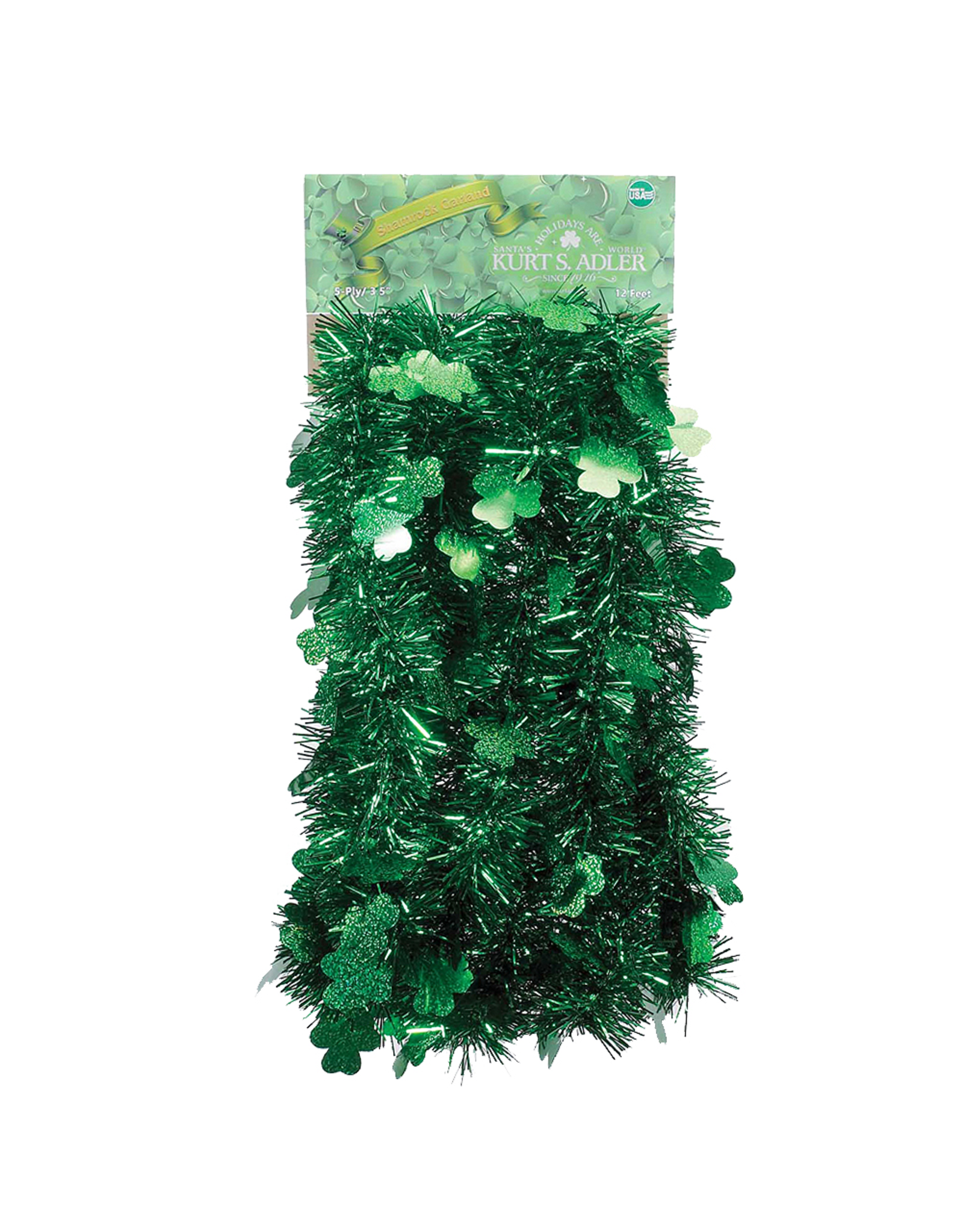 Kurt Adler Green Tinsel Garland W Shamrocks 12ft Irish St Patricks Day