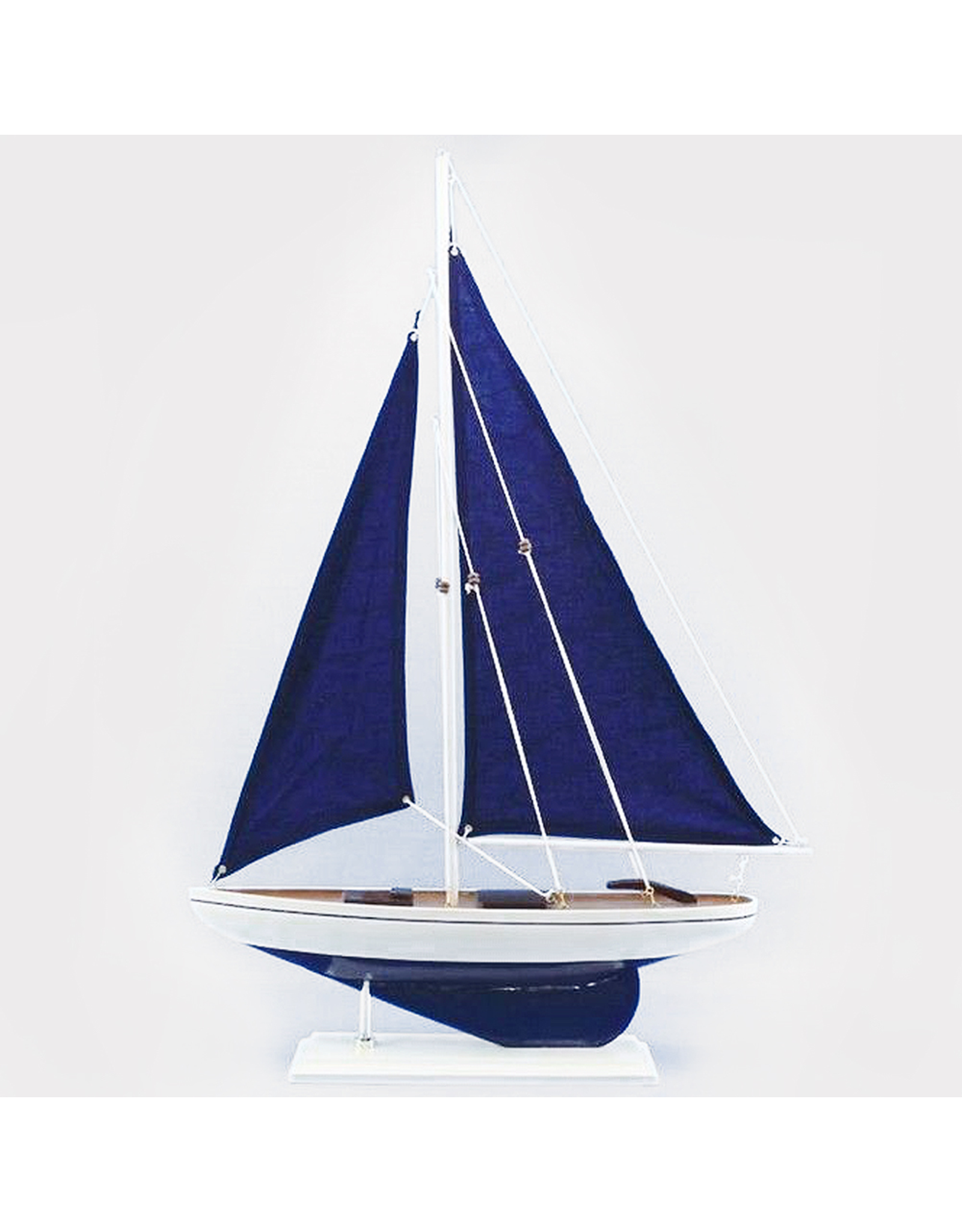 Zodax Wooden Model Sailboat Milos w Navy Sails Table Piece