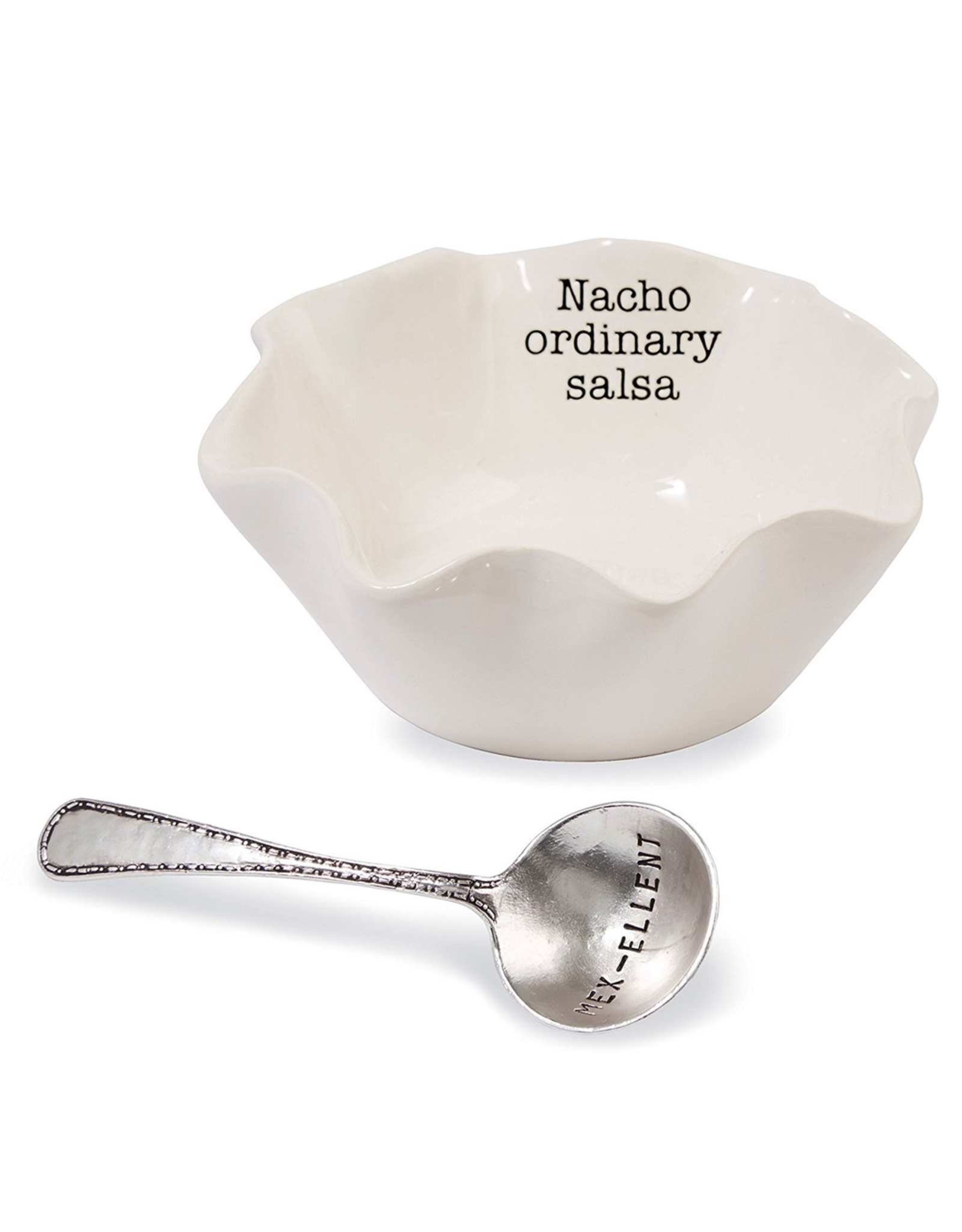 Mud Pie Nacho Ordinary Salsa Dip Cup Set Tortilla Shape Bowl W Mex-ellent Spoon