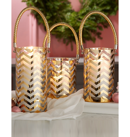 Twos Company Gold Chevron Hurricane Candle Holders Set of 3