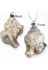 Mud Pie Glass Conch Shell Filled Ornament w Antique Silver Backing