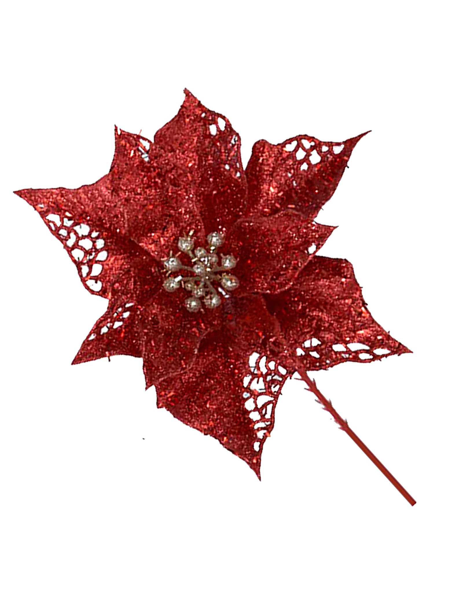 Kurt Adler Sparkle Glittered Poinsettia Christmas Picks 6.5 Inch RED