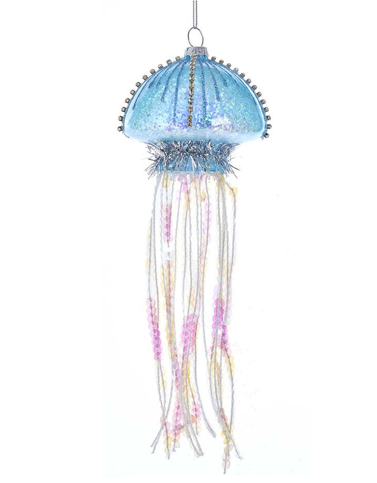 Kurt Adler Glass Jellyfish Ornament Glittered w Sequin Tentacles Blue