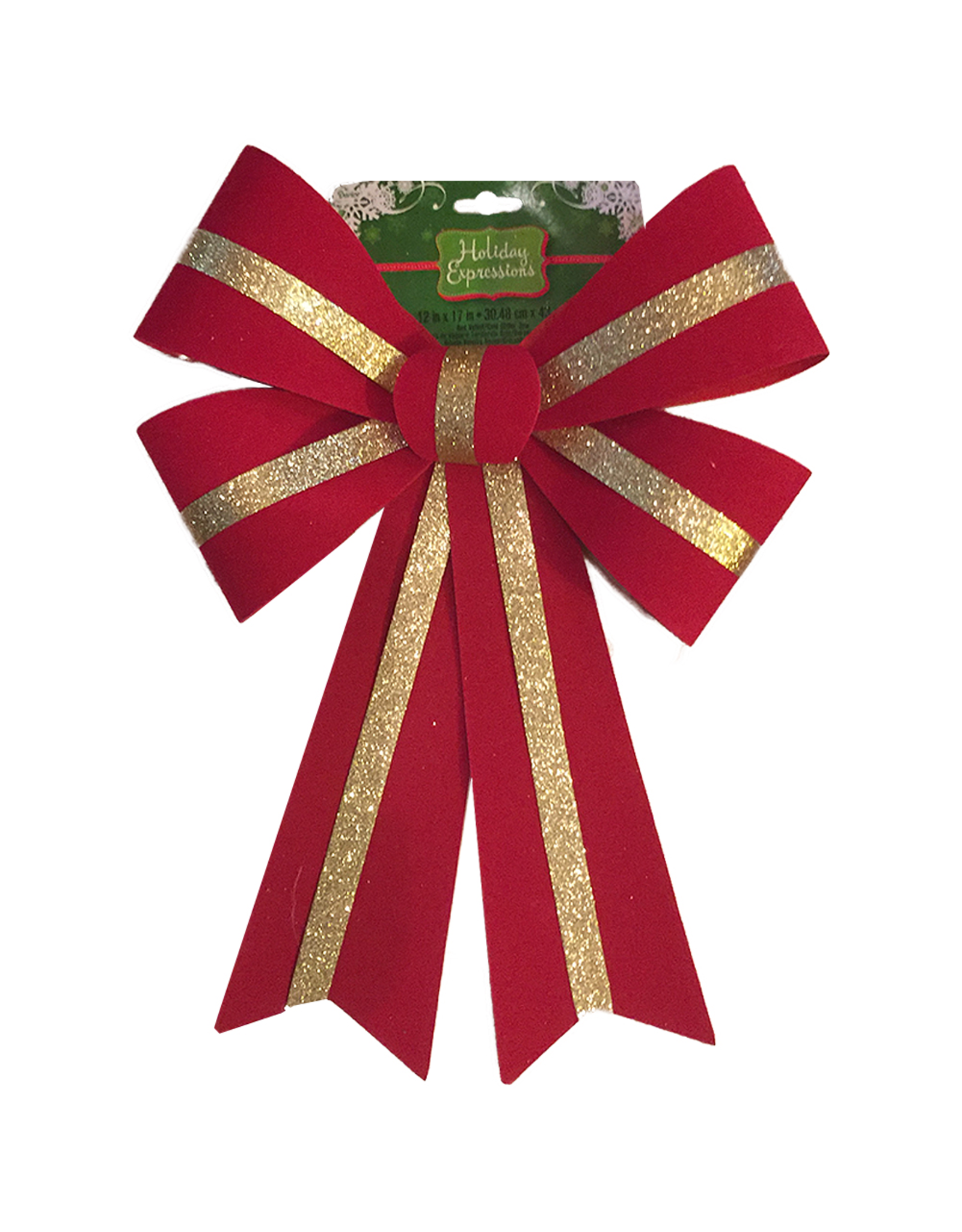 Darice Christmas Red Velvet Bow w Gold Stripe PVC 12x17 Holiday Expressions