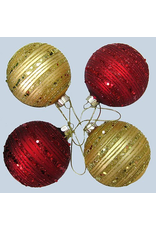 Kurt Adler Glass Glitter Ball Ornaments Set of 4 80mm Red Gold