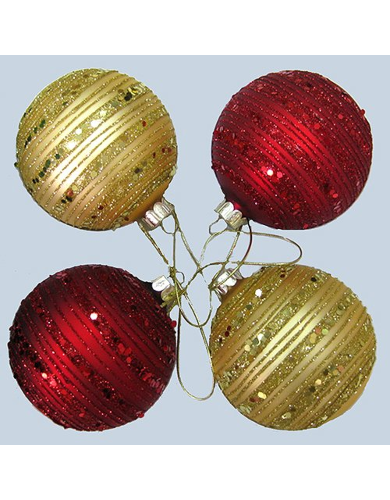 Kurt Adler Glass Glitter Ball Ornaments Set of 4 80mm Red Gold