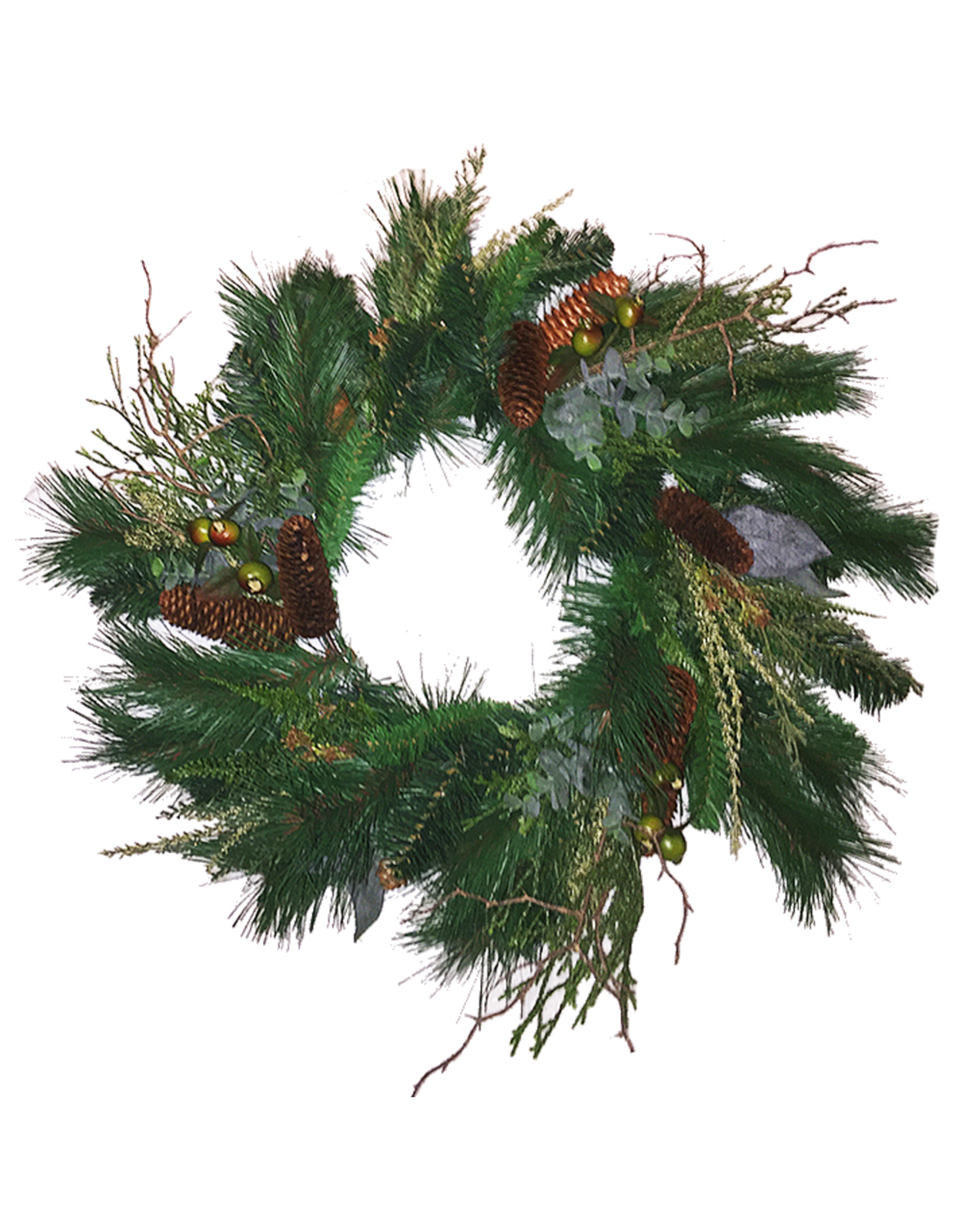 Darice Christmas Wreath 24 inch Mixed Greens w Pine Cones