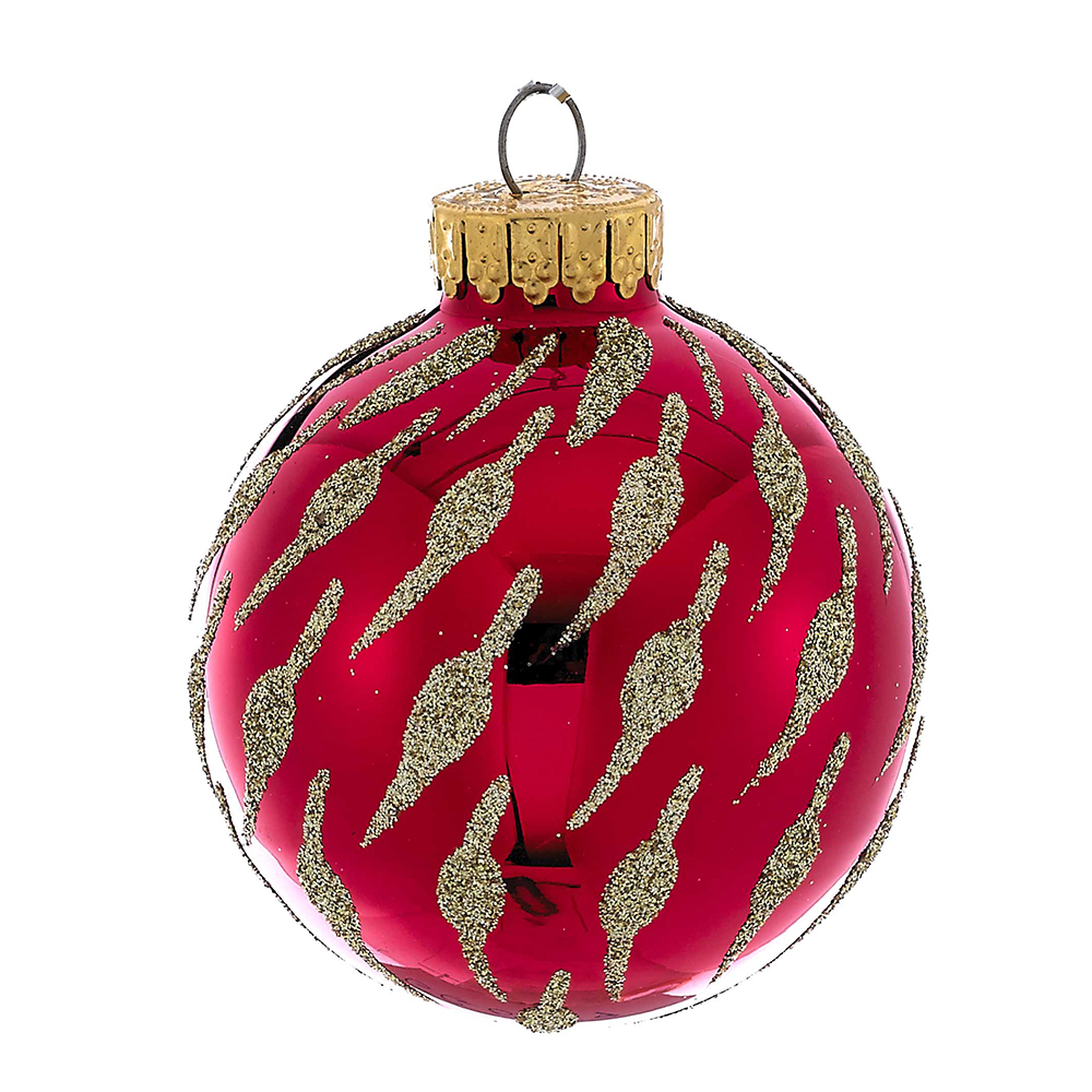 Red w Gold Glass Ball Christmas Ornament 60mm Set of 4 Digs N Gifts