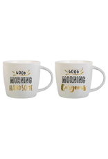 Slant Ceramic Mugs Set of 2 Good Morning Handsome Gorgeous