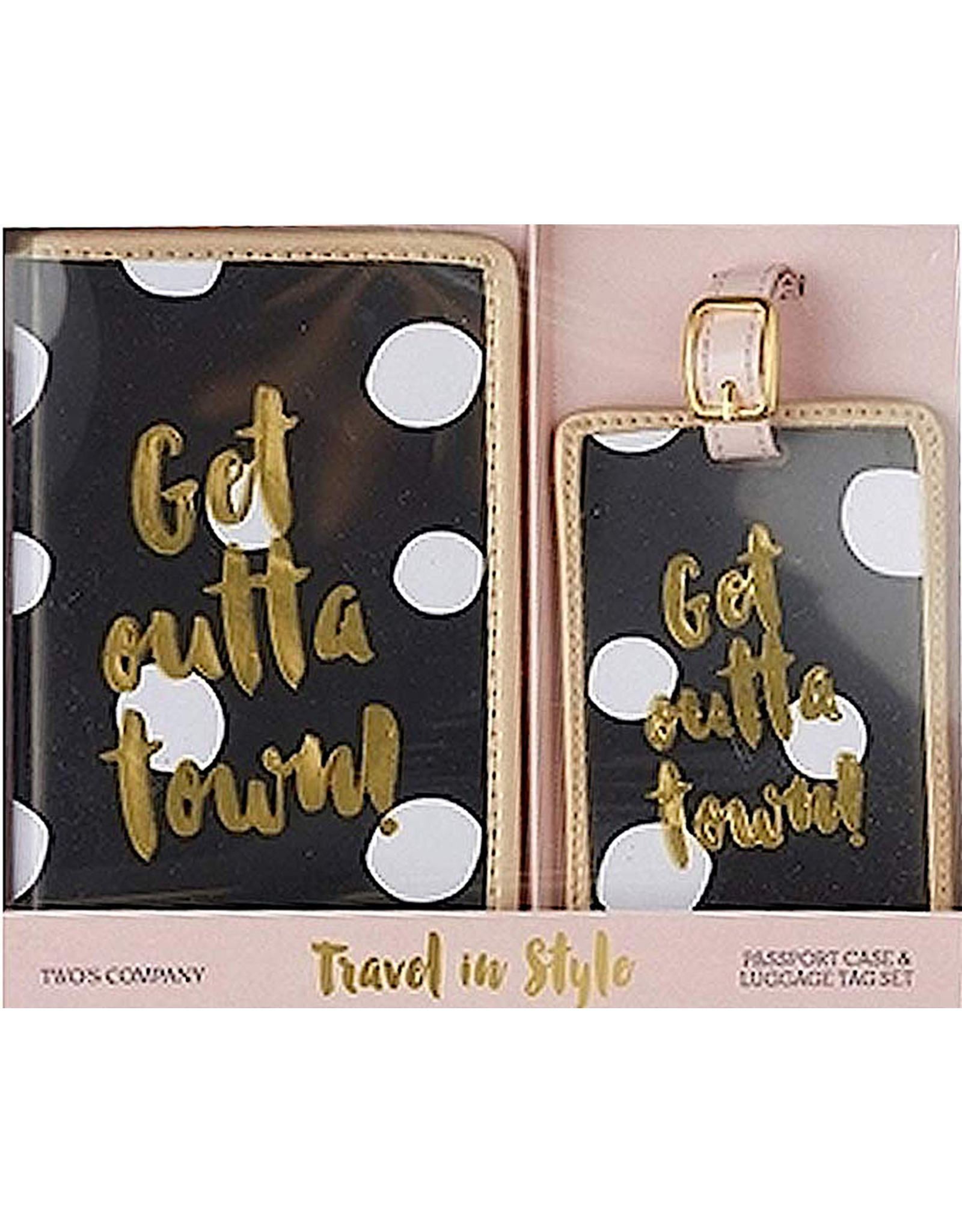 Twos Company Luggage Tag n Passport Gift Set w Get Outta Town