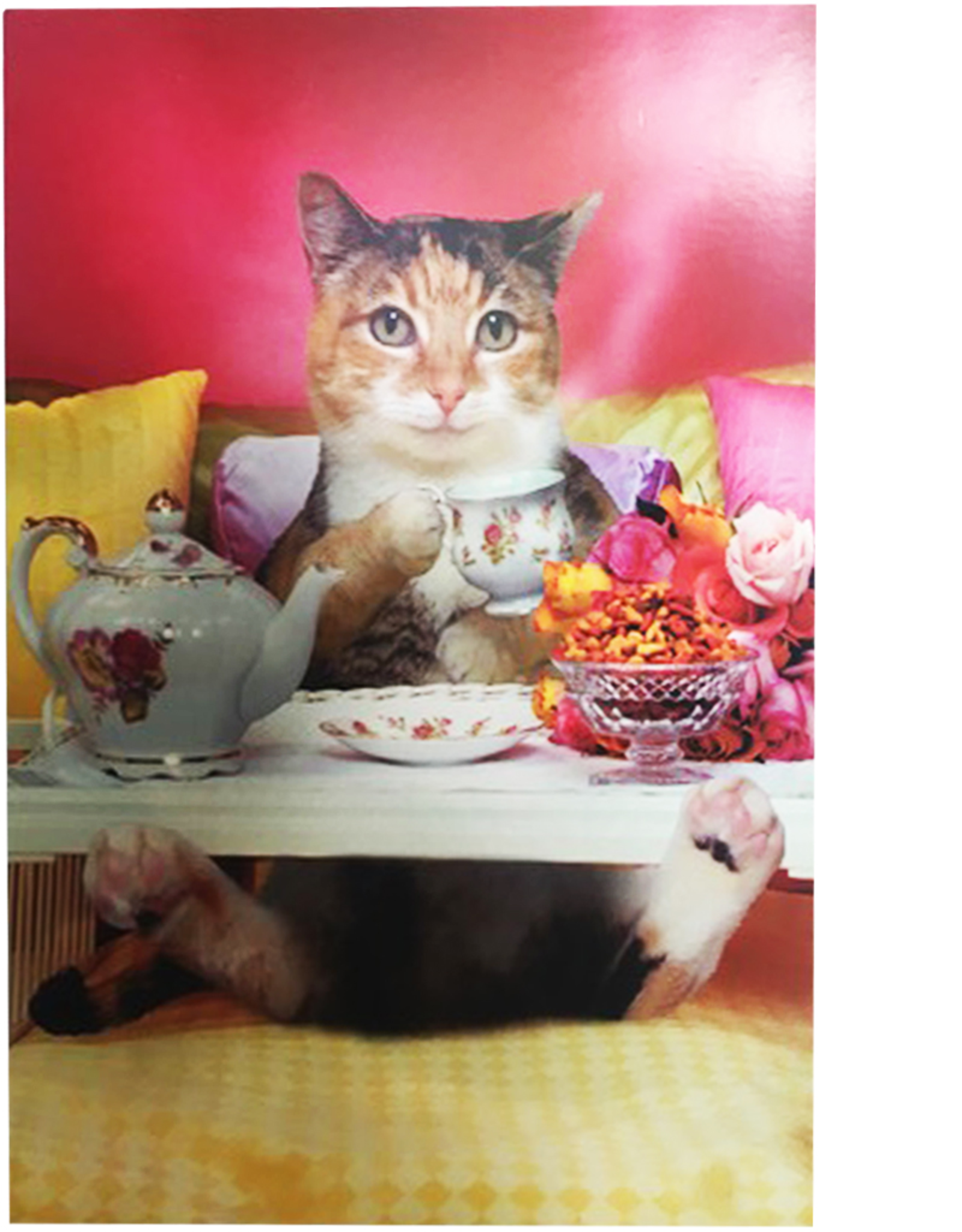 Mothers Day Card Breakfast In Bed Cat Holidng Tea Cup