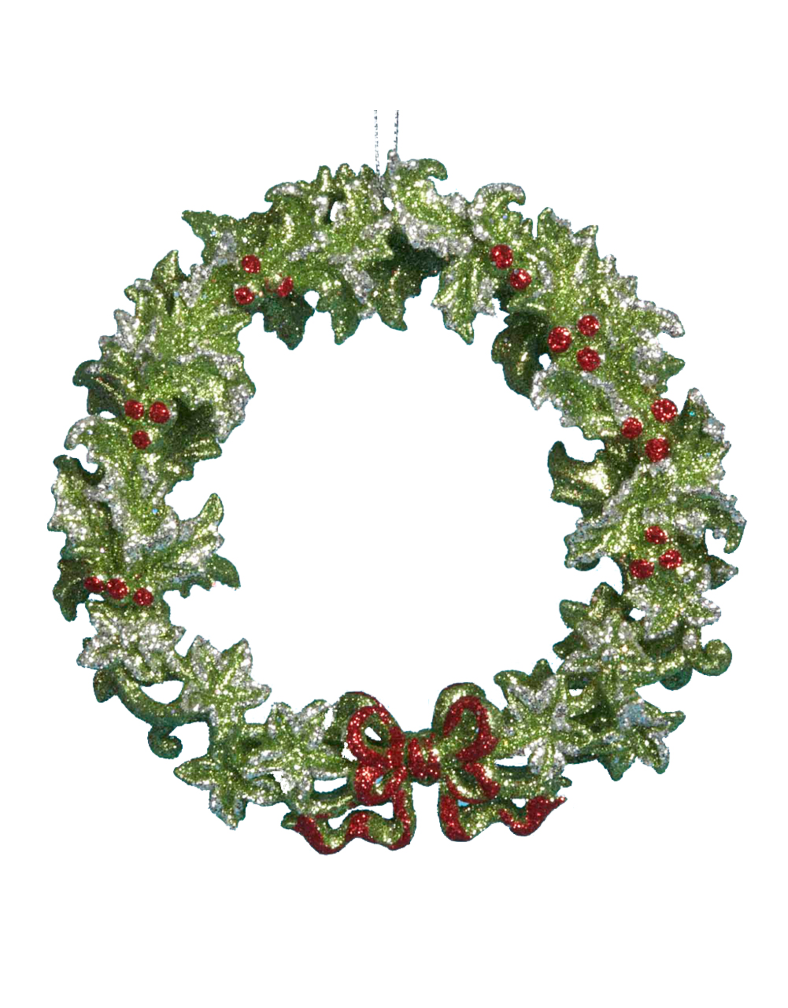 Kurt Adler Green Holly Wreath Christmas Tree Ornament 5 inch
