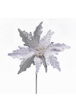 Kurt Adler White Poinsettia Pick W Glitter 12 Inch Christmas Flowers Floral