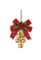 Kurt Adler Red Gold Bow w Mistletoe Metal Bells Cluster -BALL
