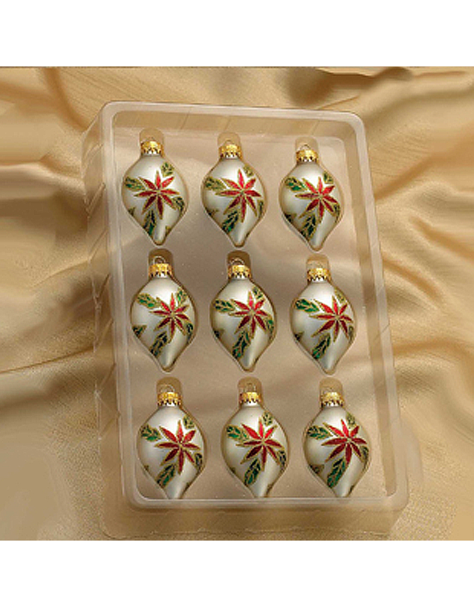 Kurt Adler Miniature Glass Drop Ornaments 35MM Set of 9 White Red Green