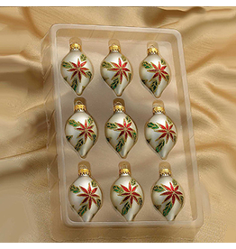 Kurt Adler Miniature Glass Drop Ornaments 35MM Set of 9 White Red Green