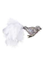 Kurt Adler Glass Deco Bird Ornament Silver Glitter w Feathers -A