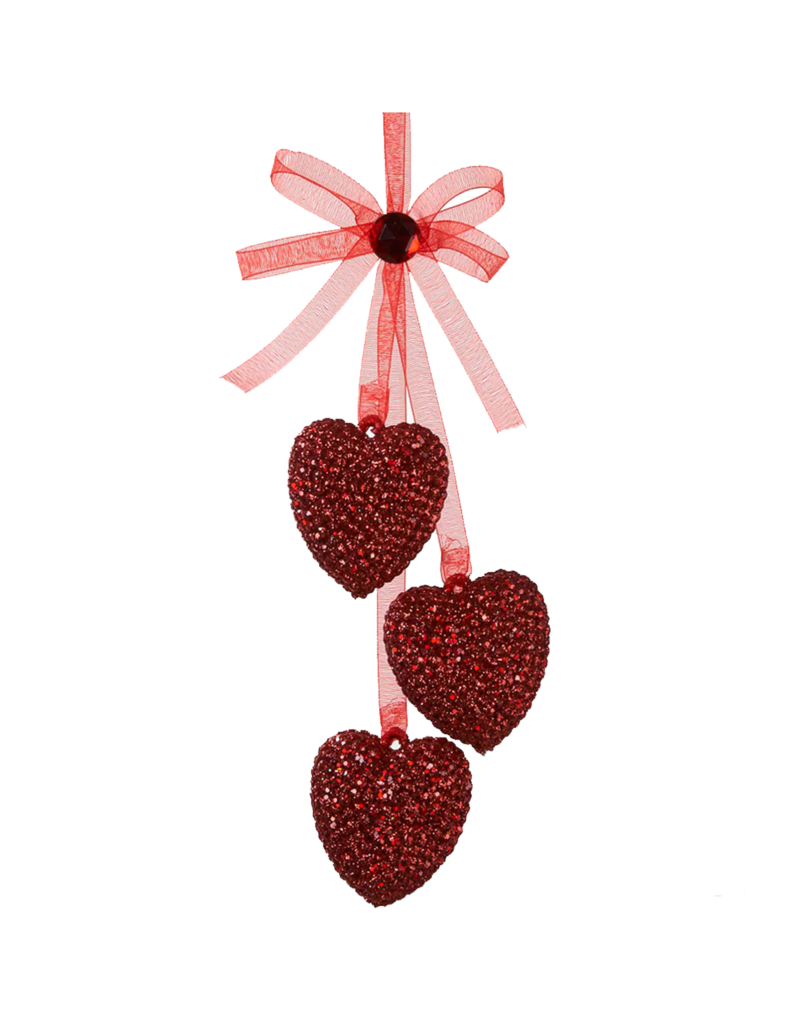 Kurt Adler Acrylic Red Glittered Triple Hearts Ornament w Bow