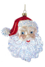 Kurt Adler Glass Santa Head Glittered Red-Clear Glass Ornament 5 inch